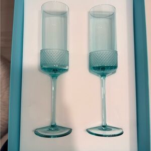 RARE Tiffany & Co. - Diamond Point Champagne Flutes in Tiffany Blue, Set of 2